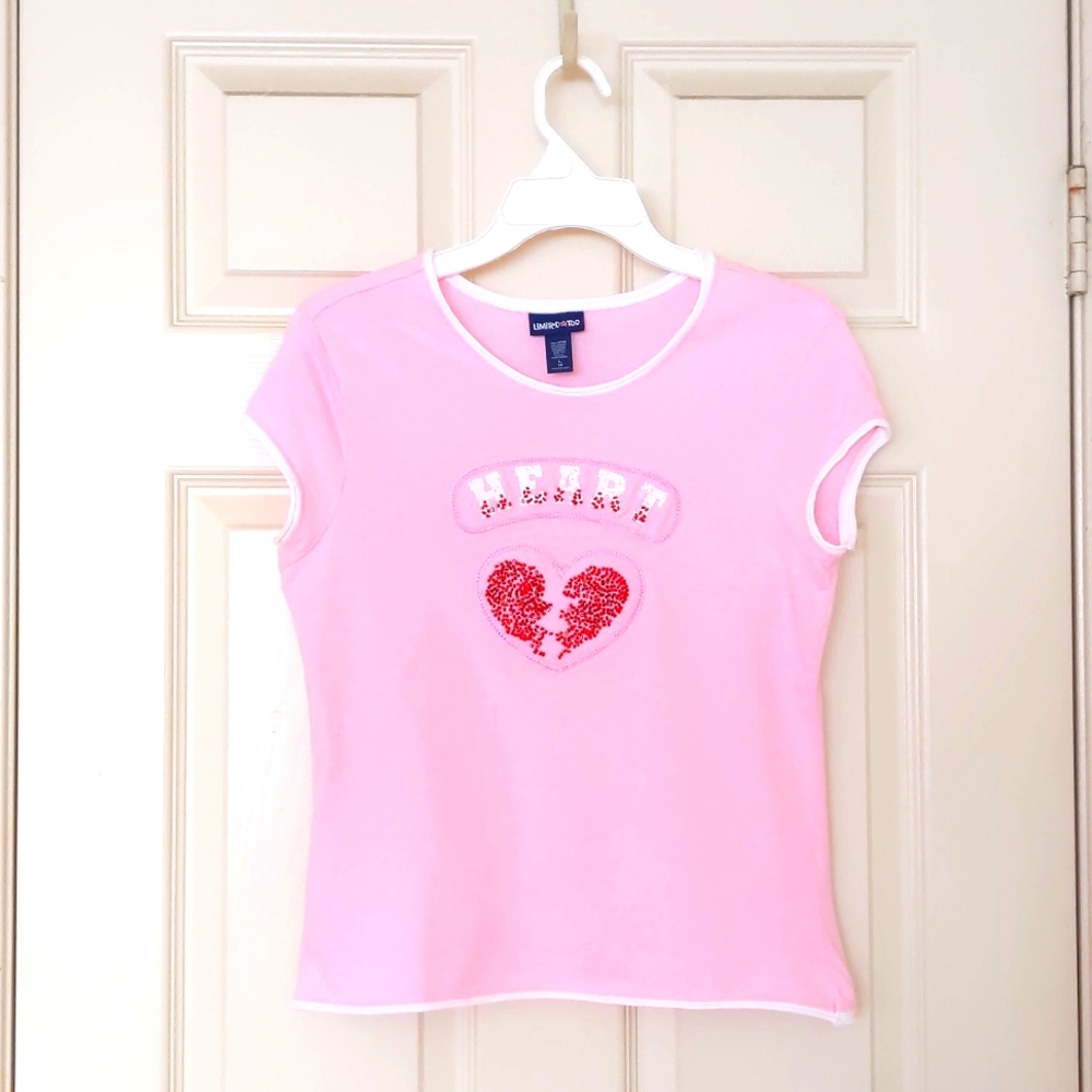 Limited Too 100% Cotton Short Sleeve Tee w/Embroidered Red Sparkle Decor Heart.